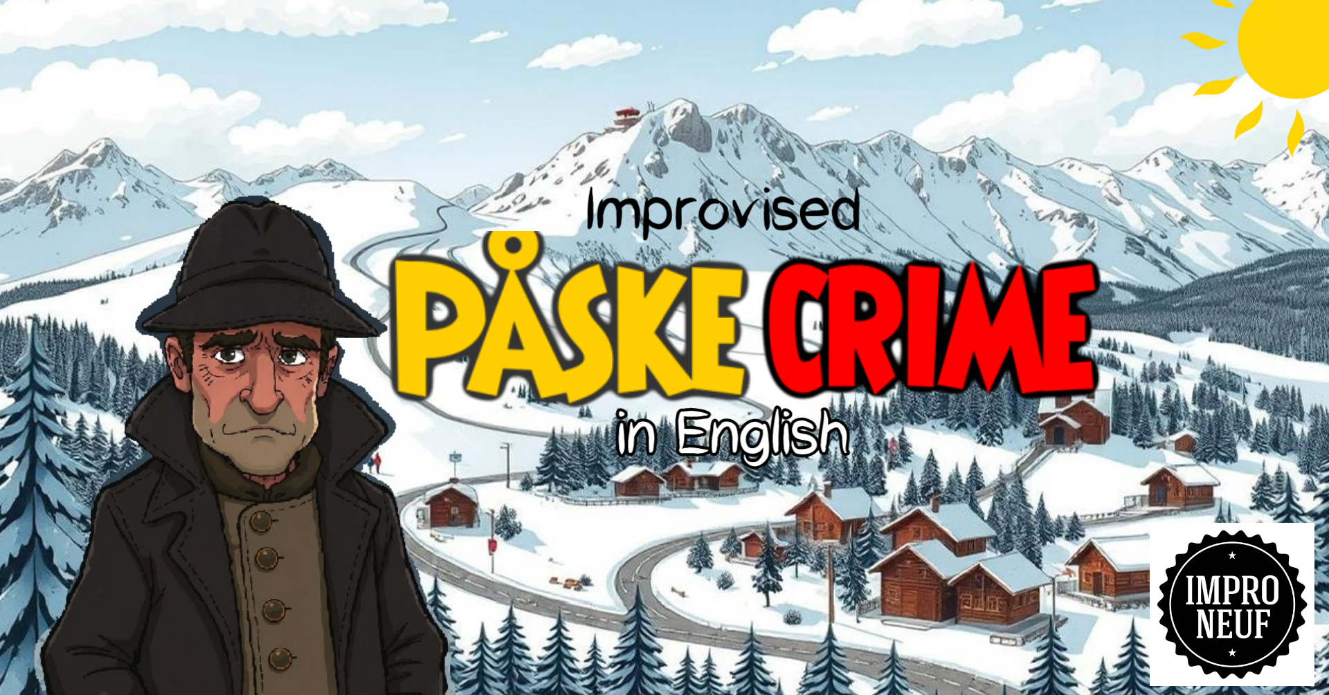 Banner with the title of the show, an investigator against a Norwegian landscape